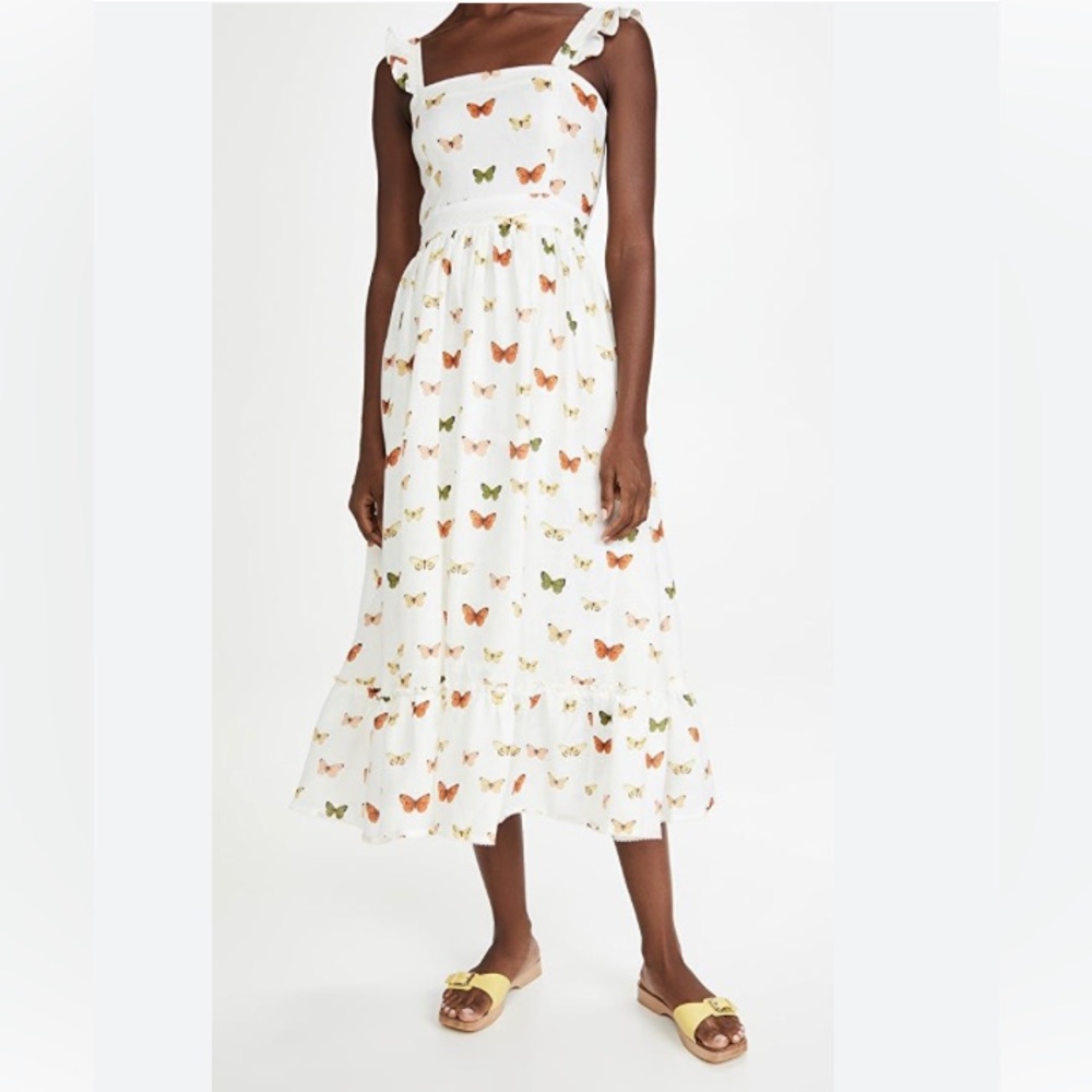 Agua by Agua Bendita Linen Midi Dress Herbarium Butterflies 🦋